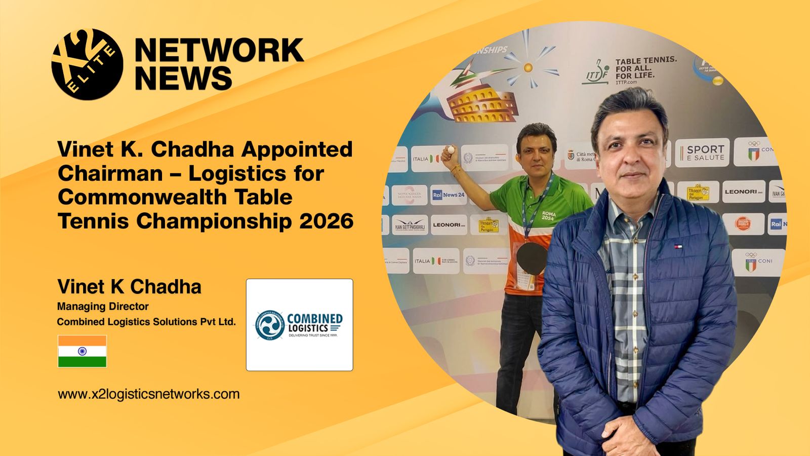 Vinet K. Chadha Appointed Chairman – Logistics for Commonwealth Table Tennis Championship 2026
